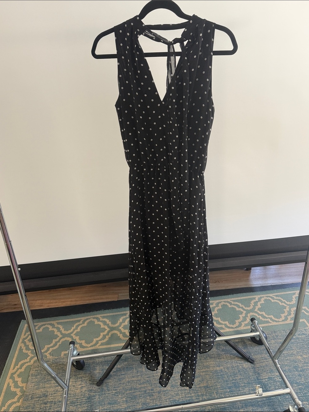 White House Black Market Black Polka Dot V-Neck Maxi Dress
